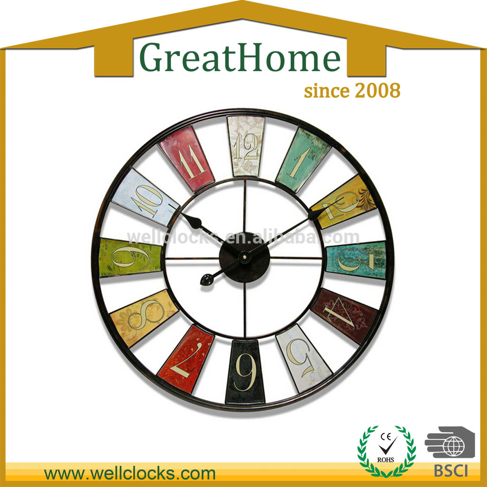 24 inch Iron multicolored wall clock with traditional design