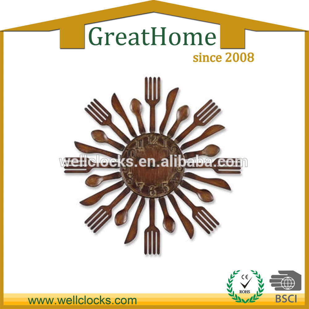 Unique Wall Clock For the Kitchen, Metal Clock - Brown