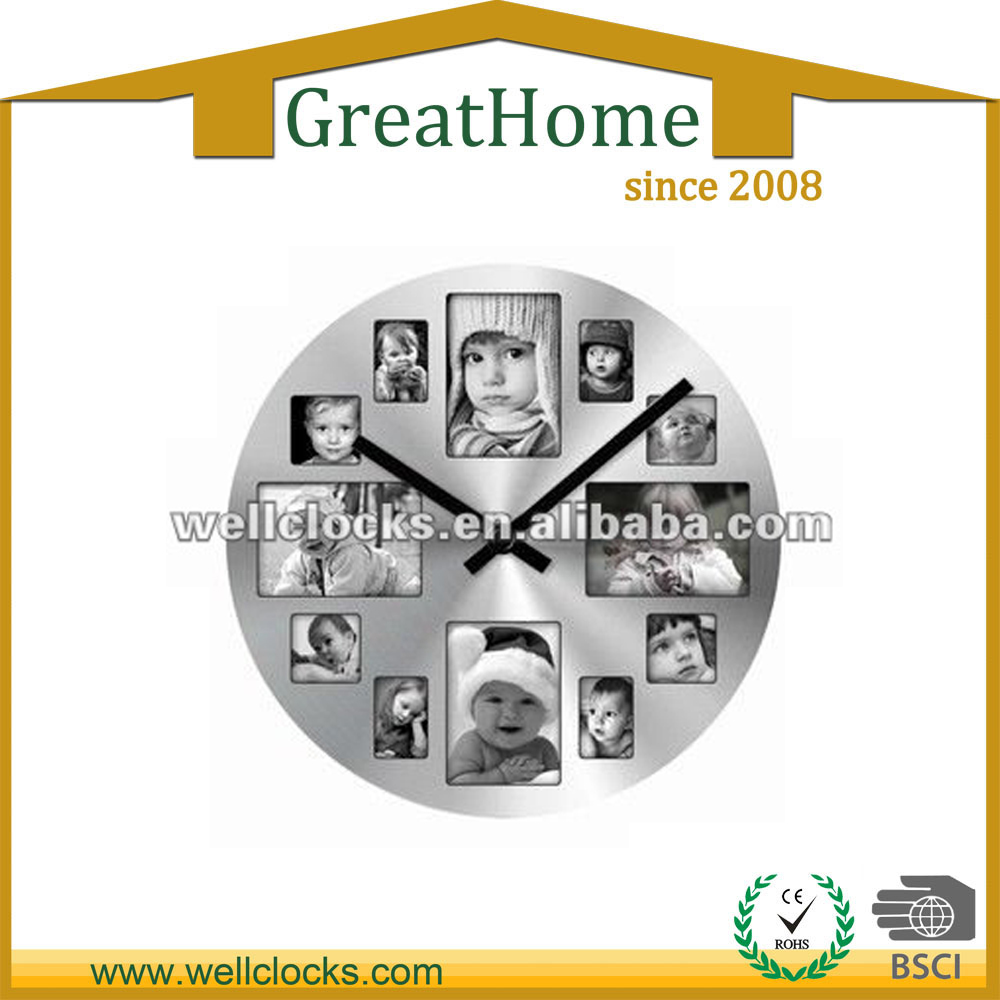 15＂ Sliver Fashion Photo Frame Metal Wall Clock