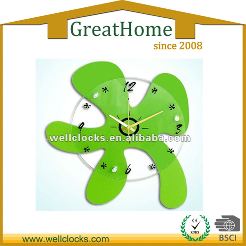 Different Shape Green Color Glass Wall Clock Price
