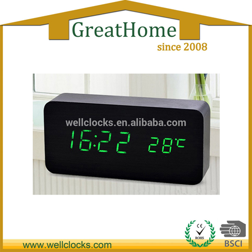 Wooden Desk Alarm Clock WithTemperature, Stand Clock
