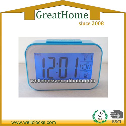 Cheap led backing talking alarm clock with sound control