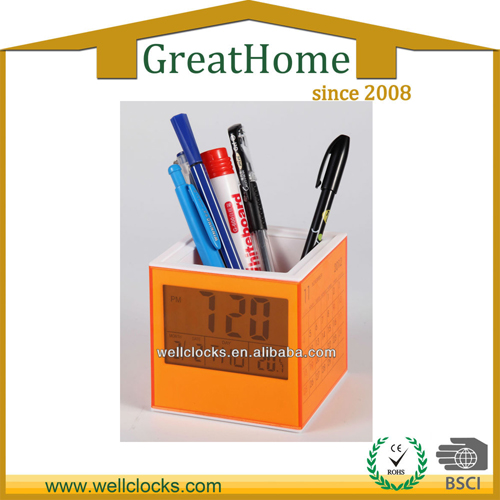 Temperature pen holder calender alarm clock