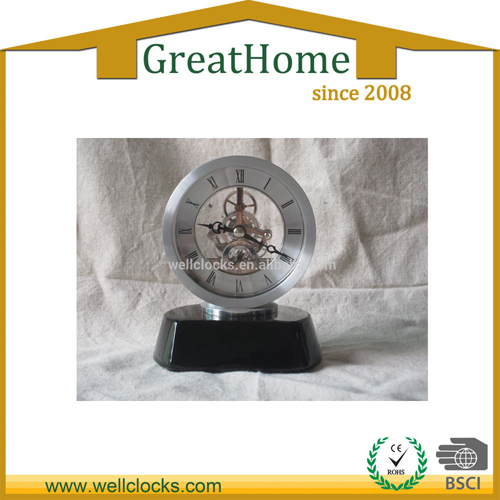 high quality solid wood table clock with skeletons movement