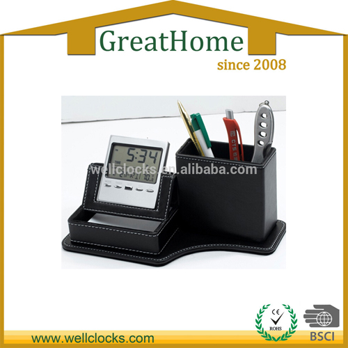 Business Gift Fashion Leather Pen Holder Digital Calendar Al