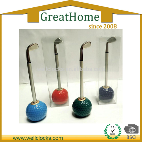 Golf ball desk sport clock with one golf shaped metal pen