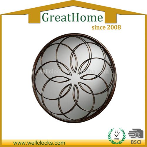 Metal Flower Design Simple Round Wall Mirror