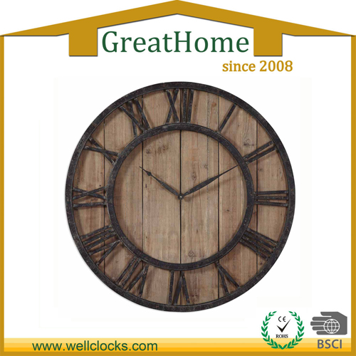 30 inch Round Metal With Wood Antique Wall Clock for home de