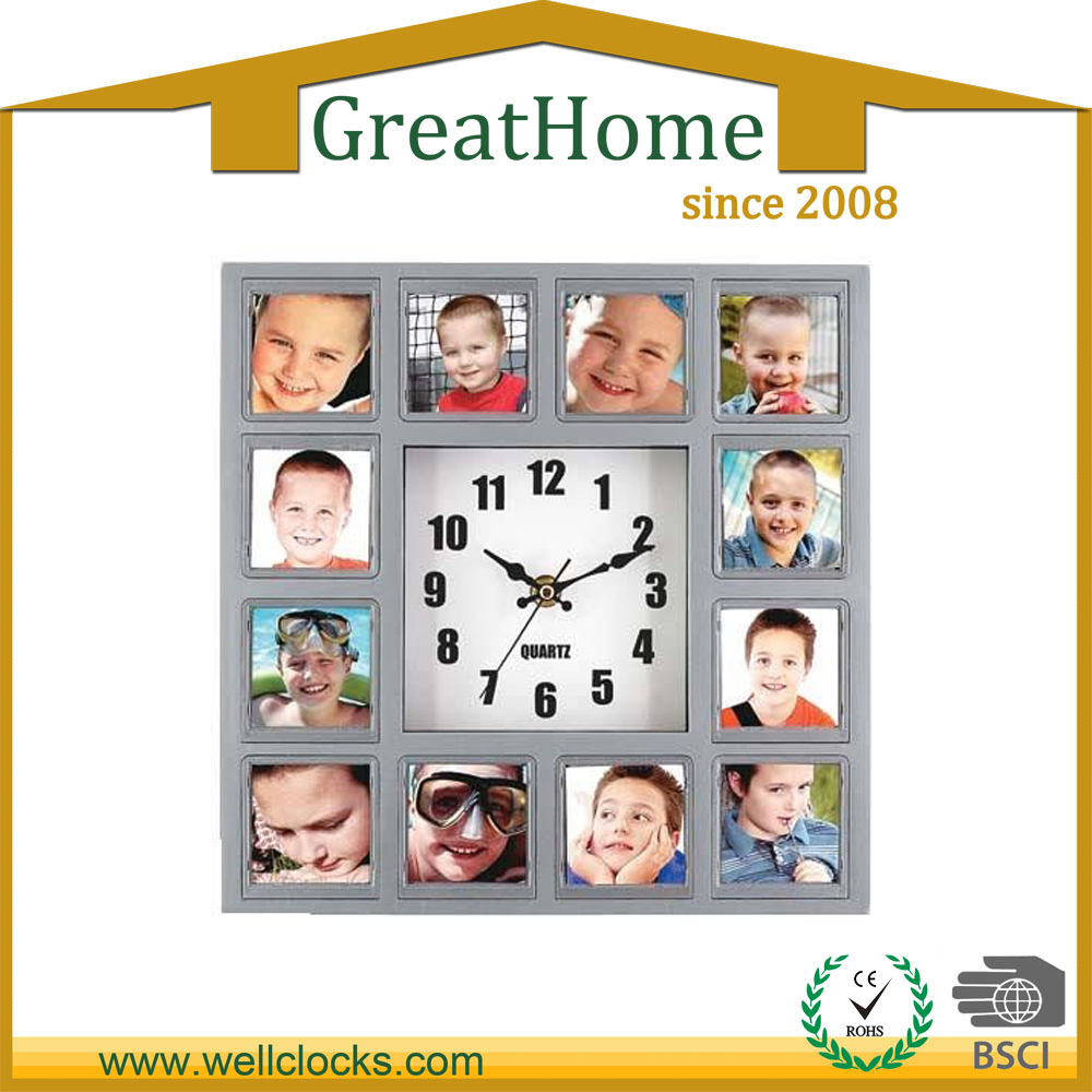 Plastic Photo Frame Wall Clock with 12photos