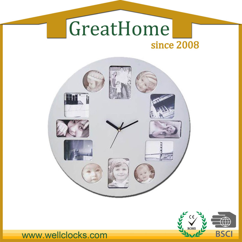 Plastic round silver photo frame clock
