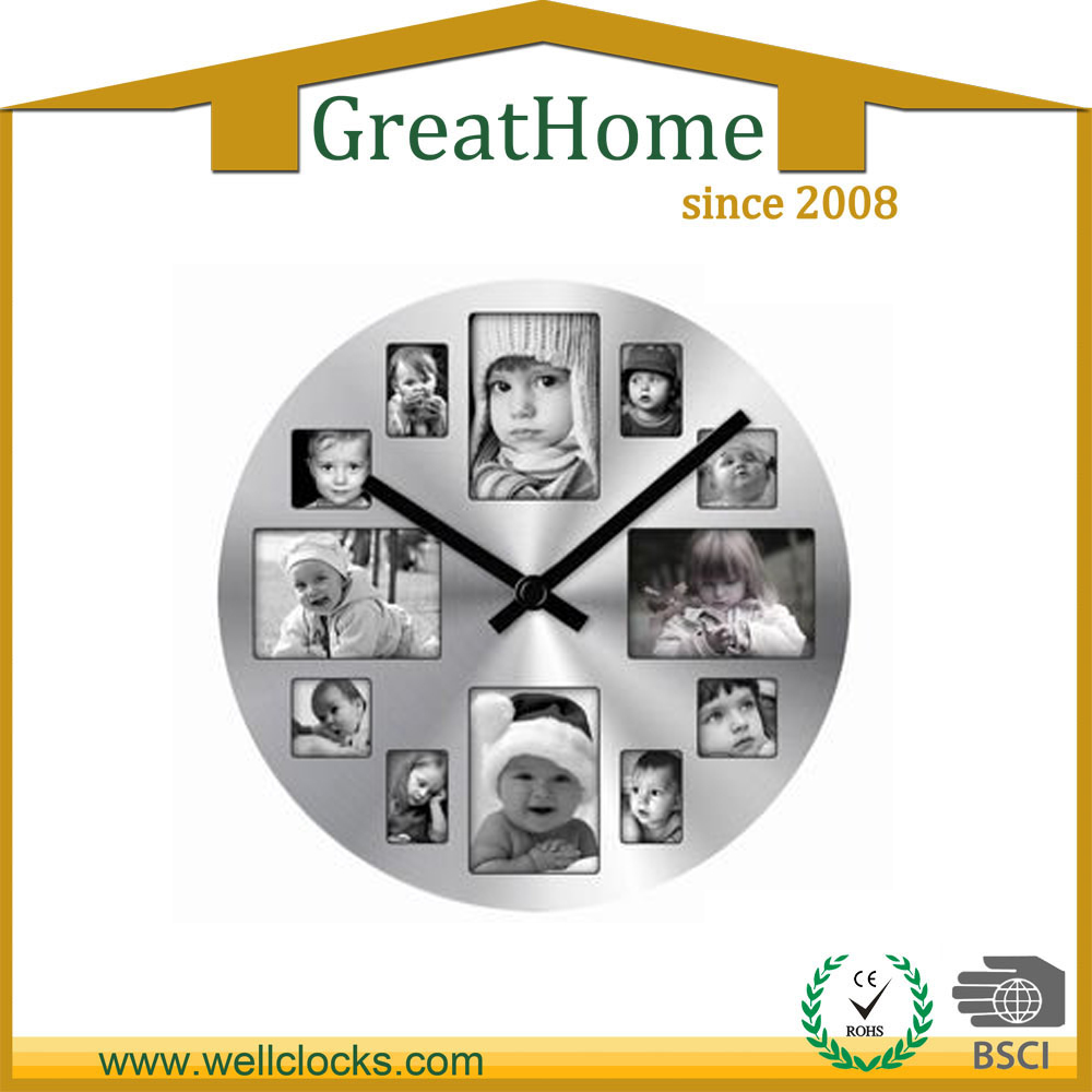 Aluminium metal quartz photo frame wall clock