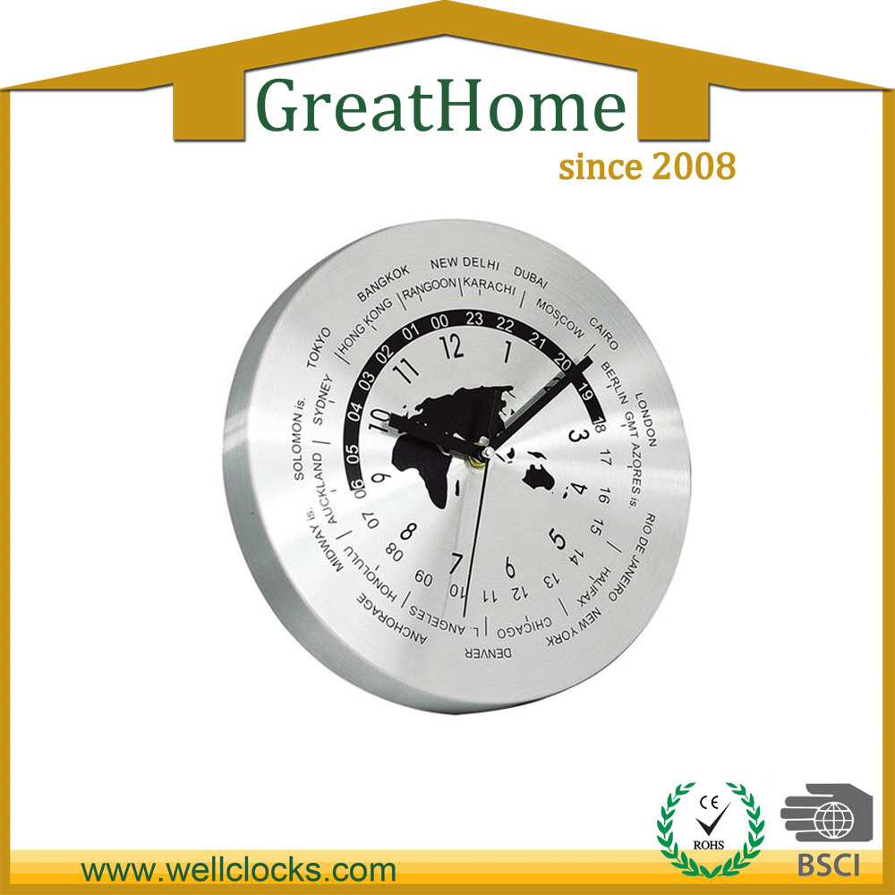 different size map decorative aluminum wall clock