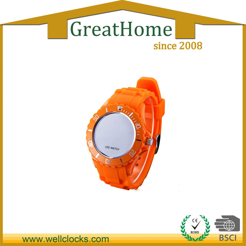 Orange color silicone touch watch