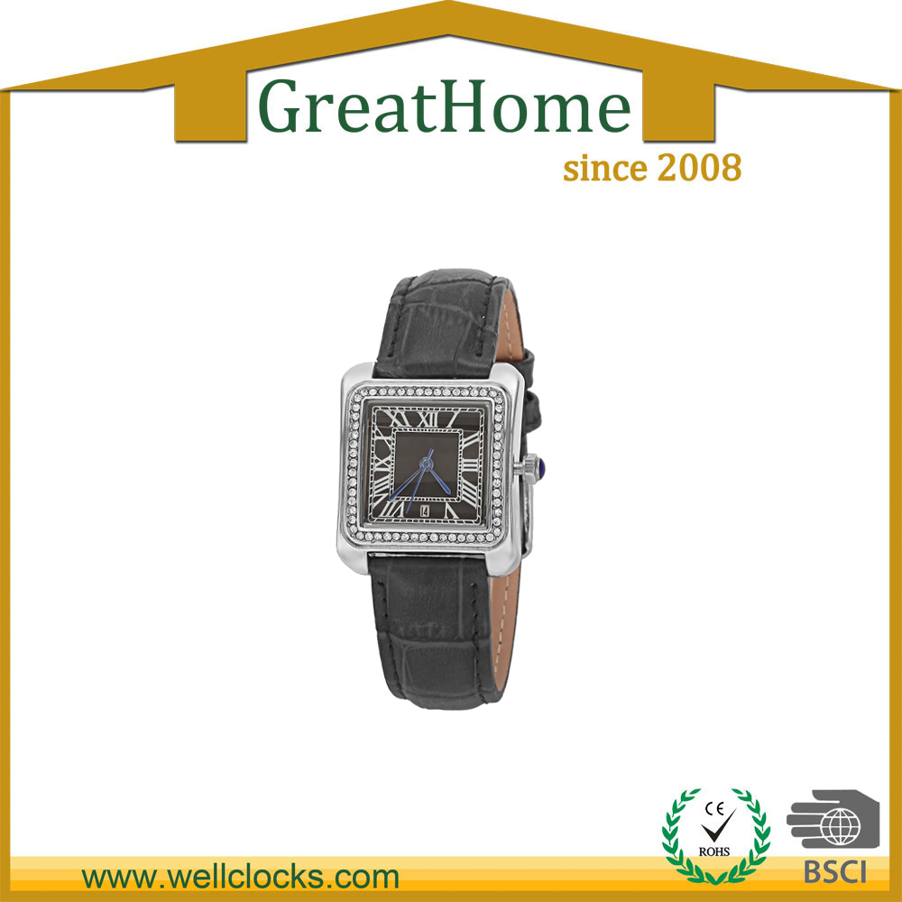 Black strap diamond wrist watch