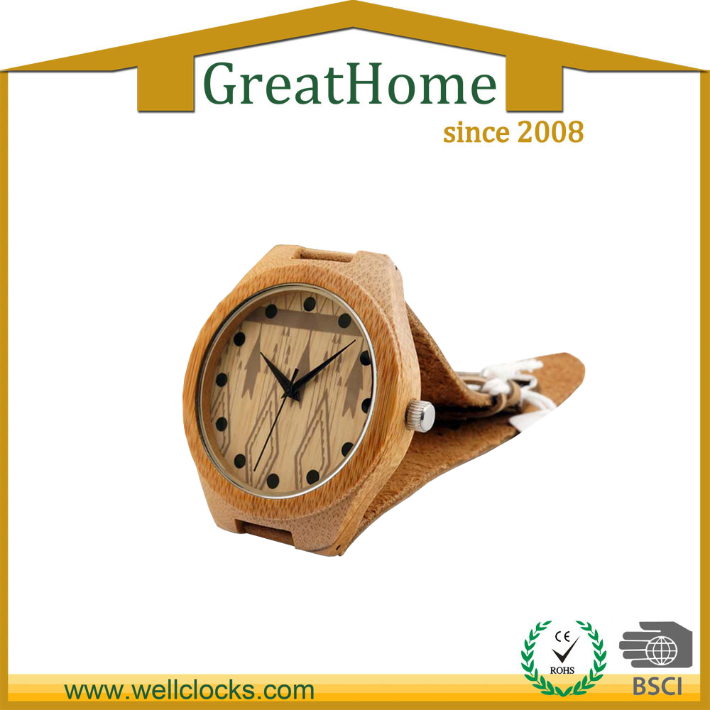 High quality original wood case leather band watch